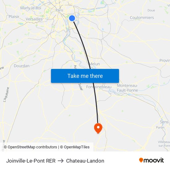 Joinville-Le-Pont RER to Chateau-Landon map