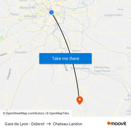 Gare de Lyon - Diderot to Chateau-Landon map