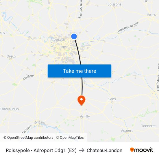Roissypole - Aéroport Cdg1 (E2) to Chateau-Landon map