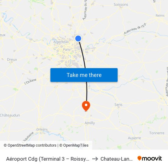 Aéroport Cdg (Terminal 3 – Roissypôle) to Chateau-Landon map