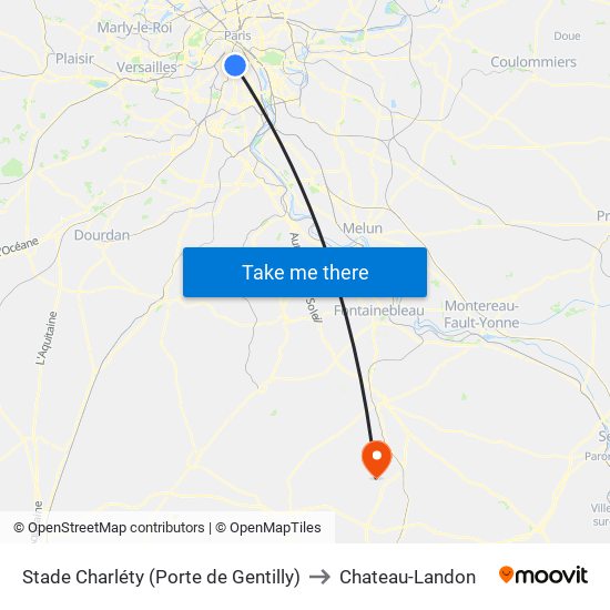 Stade Charléty (Porte de Gentilly) to Chateau-Landon map