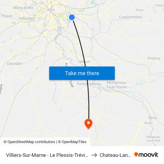 Villiers-Sur-Marne - Le Plessis-Trévise RER to Chateau-Landon map