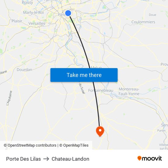 Porte Des Lilas to Chateau-Landon map