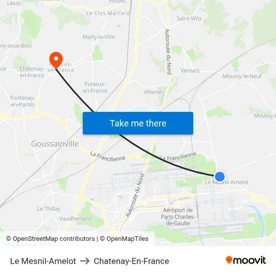 Le Mesnil-Amelot to Chatenay-En-France map
