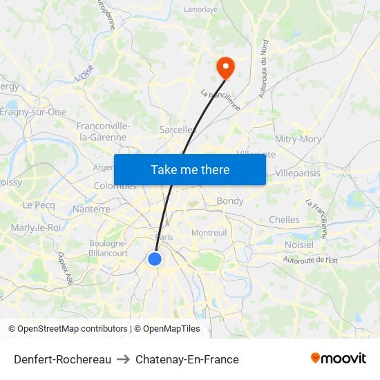 Denfert-Rochereau to Chatenay-En-France map