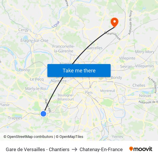 Gare de Versailles - Chantiers to Chatenay-En-France map