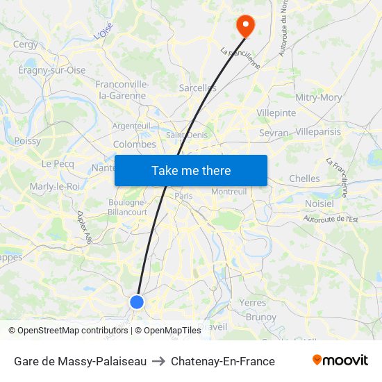 Gare de Massy-Palaiseau to Chatenay-En-France map