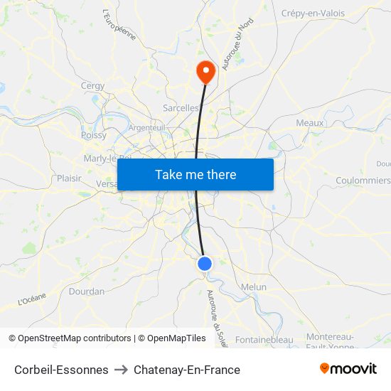 Corbeil-Essonnes to Chatenay-En-France map