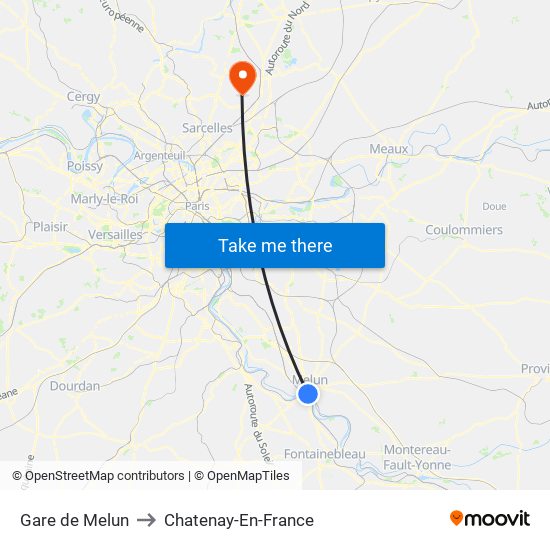 Gare de Melun to Chatenay-En-France map