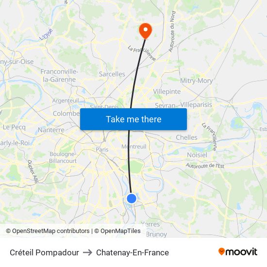 Créteil Pompadour to Chatenay-En-France map