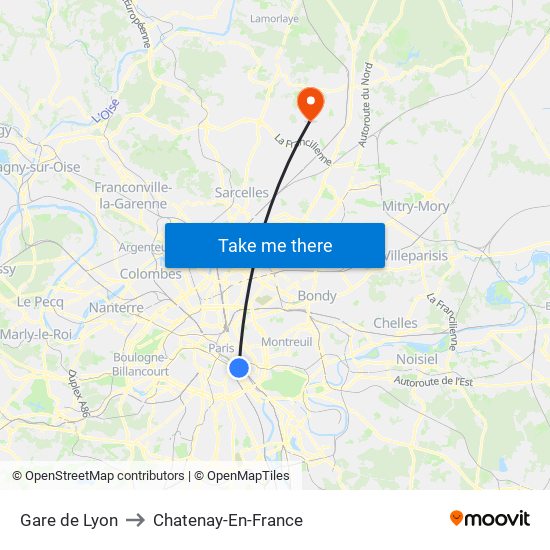 Gare de Lyon to Chatenay-En-France map