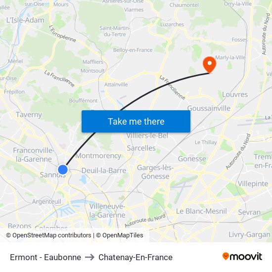 Ermont - Eaubonne to Chatenay-En-France map