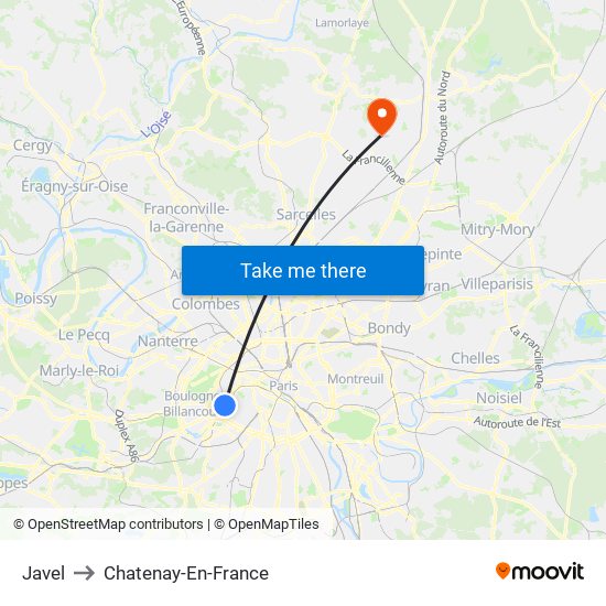 Javel to Chatenay-En-France map