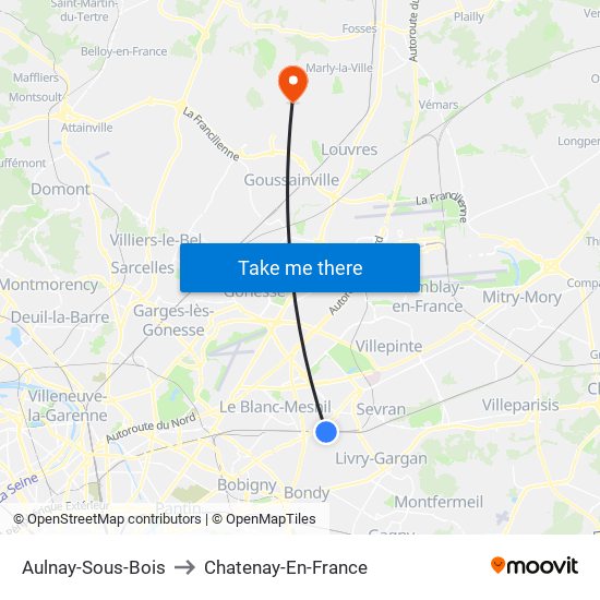 Aulnay-Sous-Bois to Chatenay-En-France map