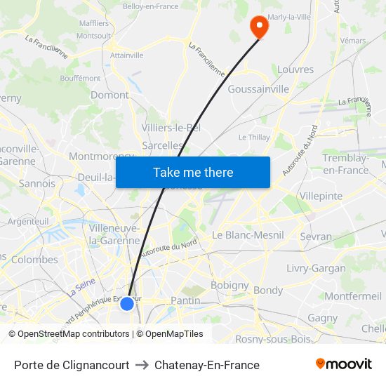 Porte de Clignancourt to Chatenay-En-France map