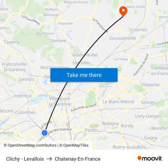 Clichy - Levallois to Chatenay-En-France map