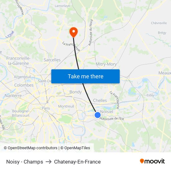 Noisy - Champs to Chatenay-En-France map