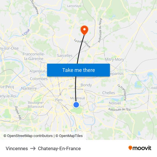 Vincennes to Chatenay-En-France map