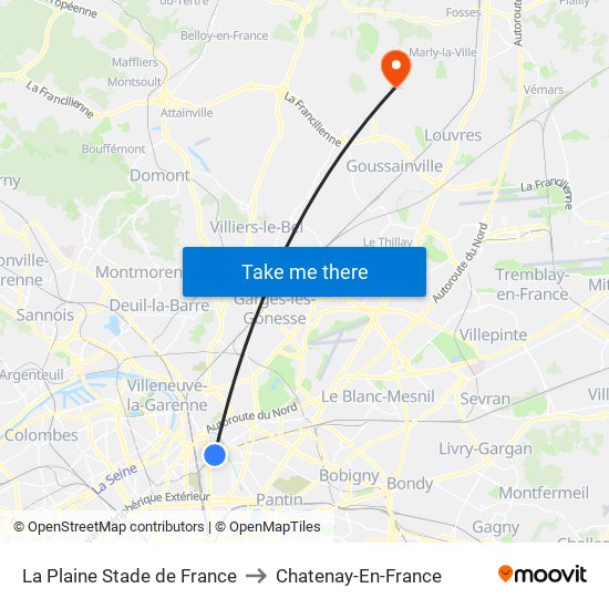 La Plaine Stade de France to Chatenay-En-France map