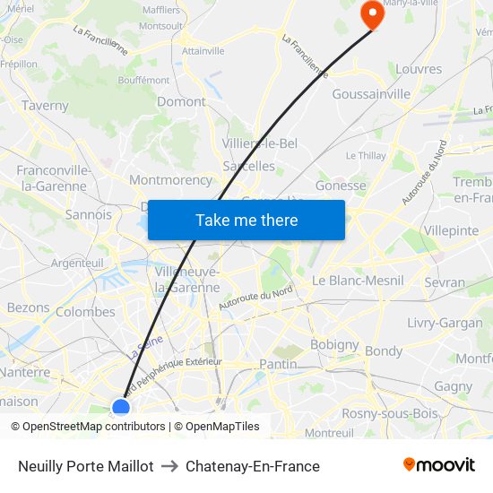 Neuilly Porte Maillot to Chatenay-En-France map