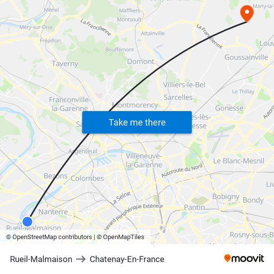 Rueil-Malmaison to Chatenay-En-France map