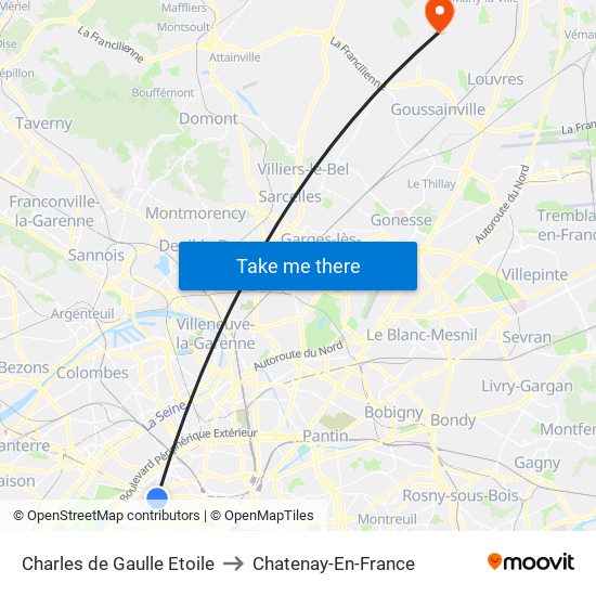 Charles de Gaulle Etoile to Chatenay-En-France map