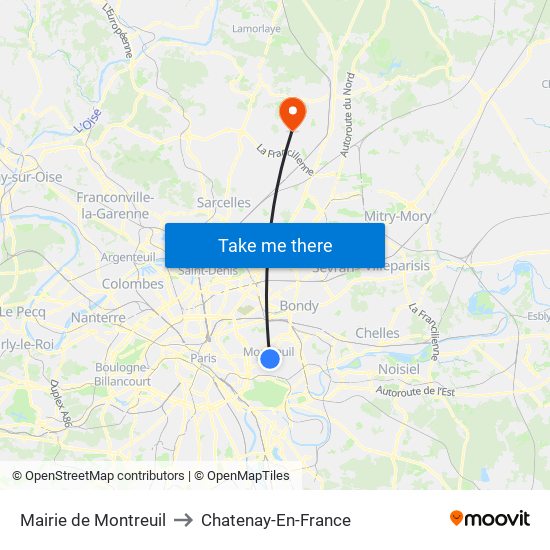 Mairie de Montreuil to Chatenay-En-France map
