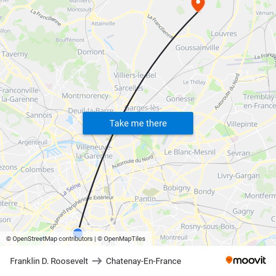 Franklin D. Roosevelt to Chatenay-En-France map