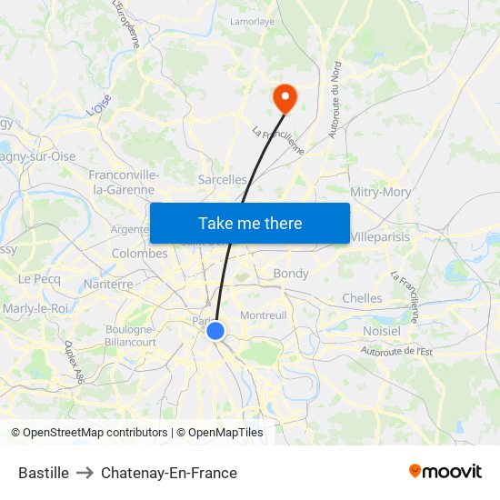 Bastille to Chatenay-En-France map