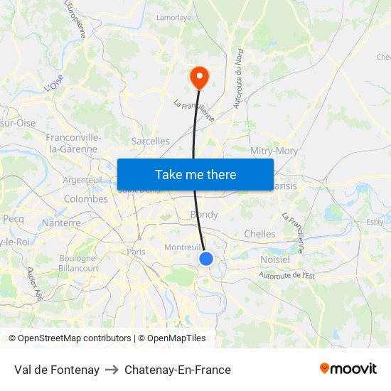 Val de Fontenay to Chatenay-En-France map