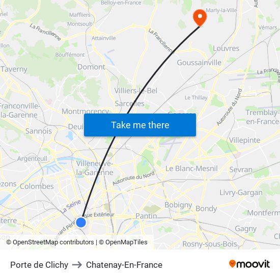 Porte de Clichy to Chatenay-En-France map