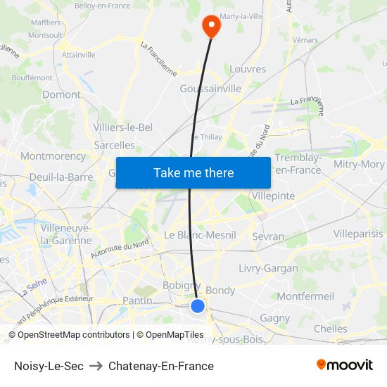 Noisy-Le-Sec to Chatenay-En-France map