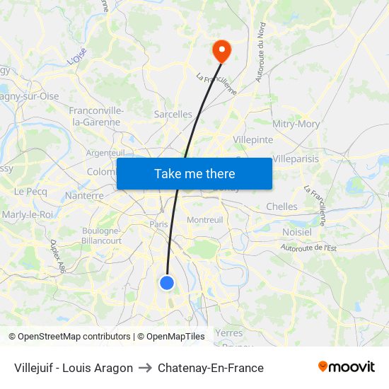 Villejuif - Louis Aragon to Chatenay-En-France map