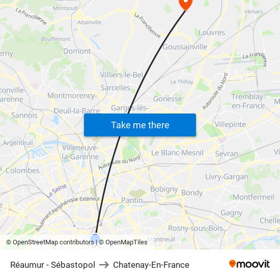 Réaumur - Sébastopol to Chatenay-En-France map