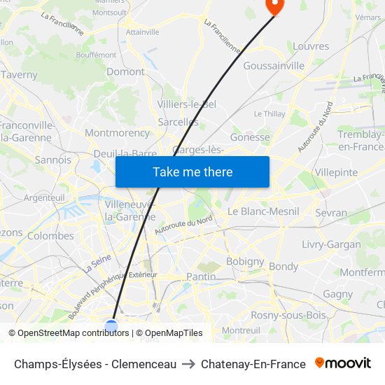 Champs-Élysées - Clemenceau to Chatenay-En-France map