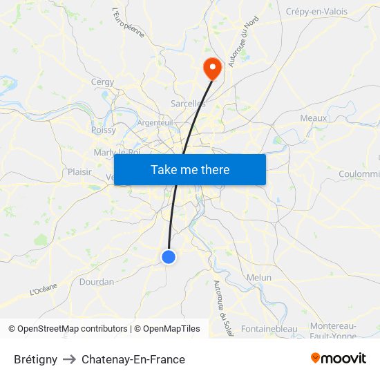 Brétigny to Chatenay-En-France map