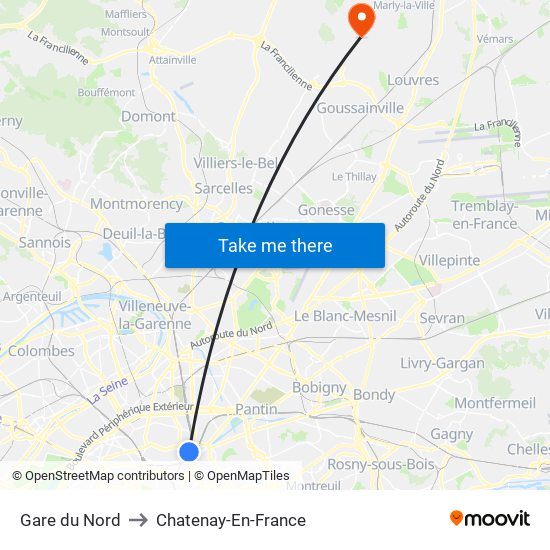 Gare du Nord to Chatenay-En-France map