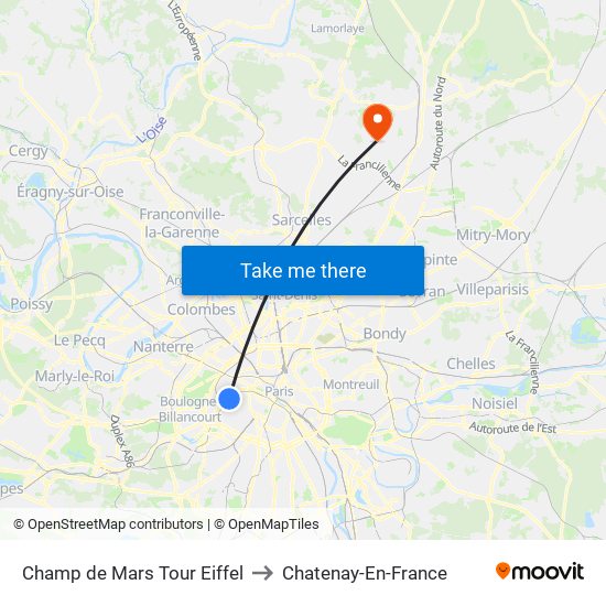 Champ de Mars Tour Eiffel to Chatenay-En-France map