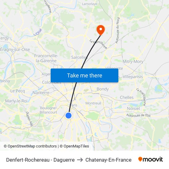 Denfert-Rochereau - Daguerre to Chatenay-En-France map