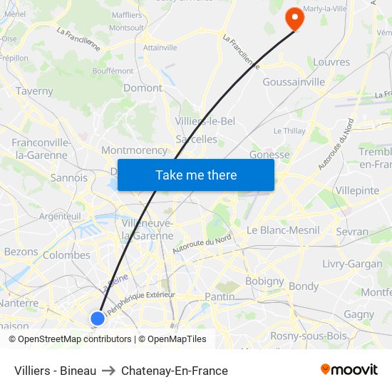 Villiers - Bineau to Chatenay-En-France map