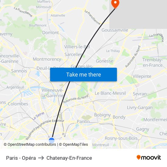 Paris - Opéra to Chatenay-En-France map