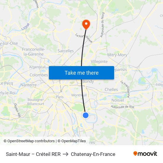 Saint-Maur – Créteil RER to Chatenay-En-France map