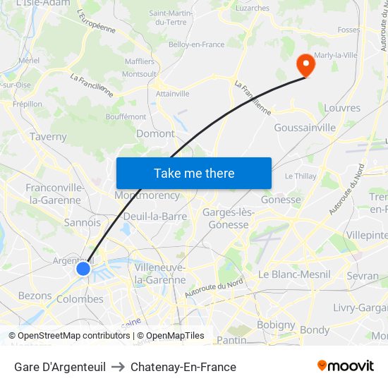 Gare D'Argenteuil to Chatenay-En-France map