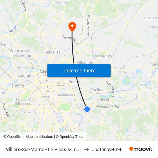 Villiers-Sur-Marne - Le Plessis-Trévise RER to Chatenay-En-France map
