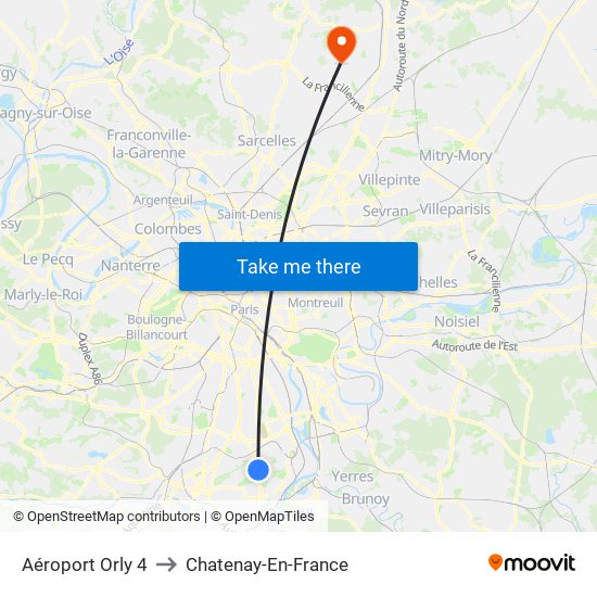 Aéroport Orly 4 to Chatenay-En-France map