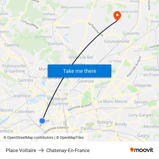 Place Voltaire to Chatenay-En-France map