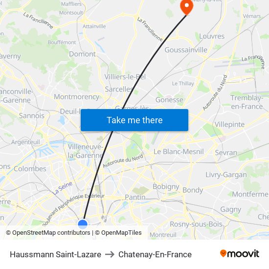 Haussmann Saint-Lazare to Chatenay-En-France map