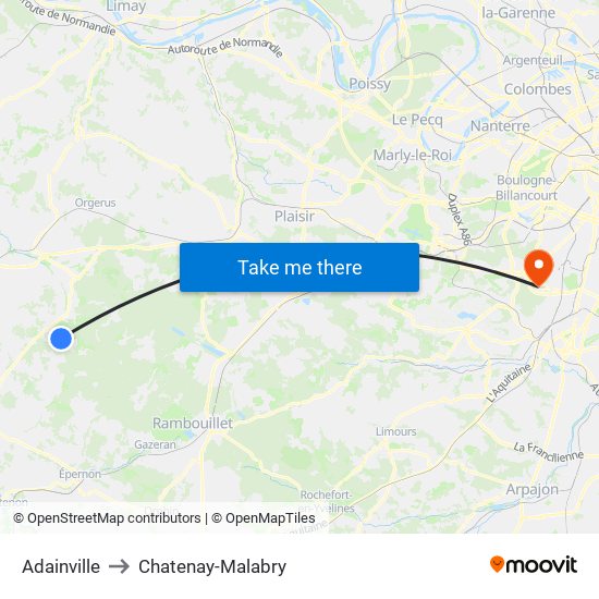 Adainville to Chatenay-Malabry map