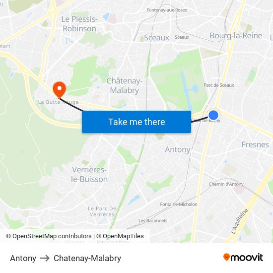 Antony to Chatenay-Malabry map
