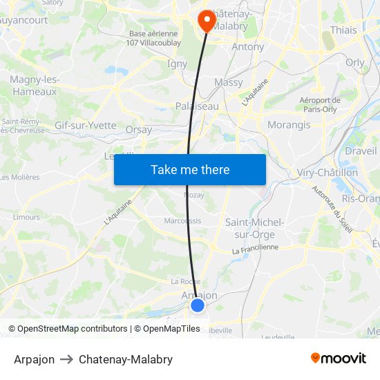 Arpajon to Chatenay-Malabry map